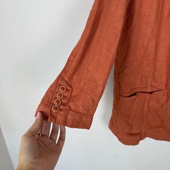 Anthropologie Vintage Washed Linen Blazer Terra Cotta Orange Split Back - Picture 7 of 11